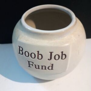 Tumbleweed Pottery White Ceramic Boob Job Fund Jar Funny Piggy Bank Money Save
